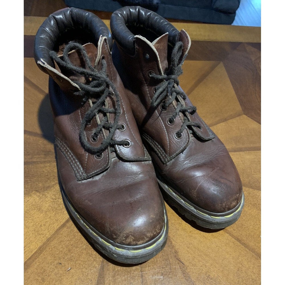 VTG Dr Martens Brown Distressed Leather Boots Made In England Mens US 9